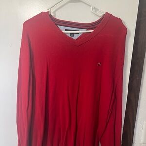 Tommy Hilfiger Red V-Neck Sweater